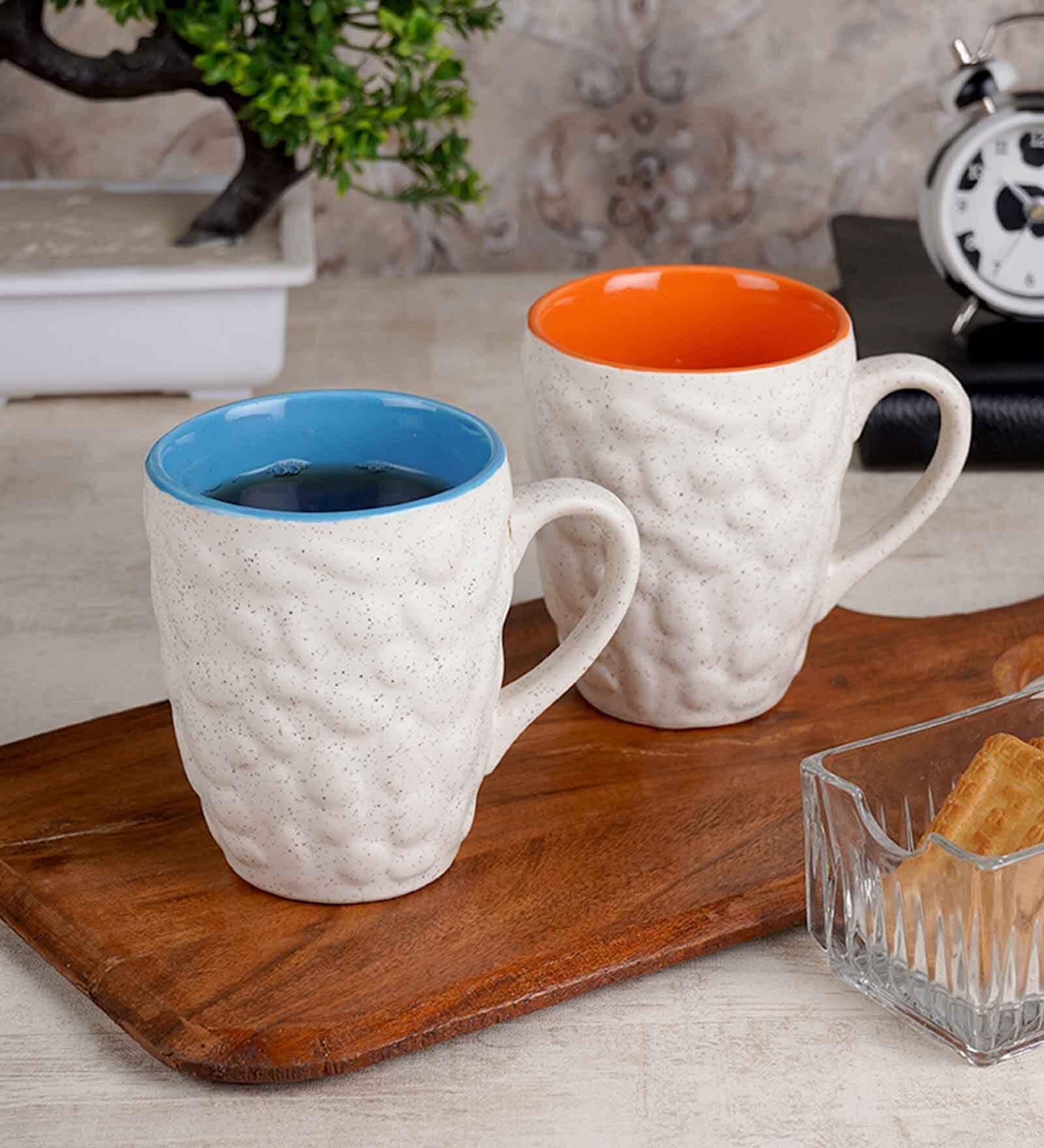 White 250 ML Ceramic Stone Shaped 2 Pcs Coffee Mug