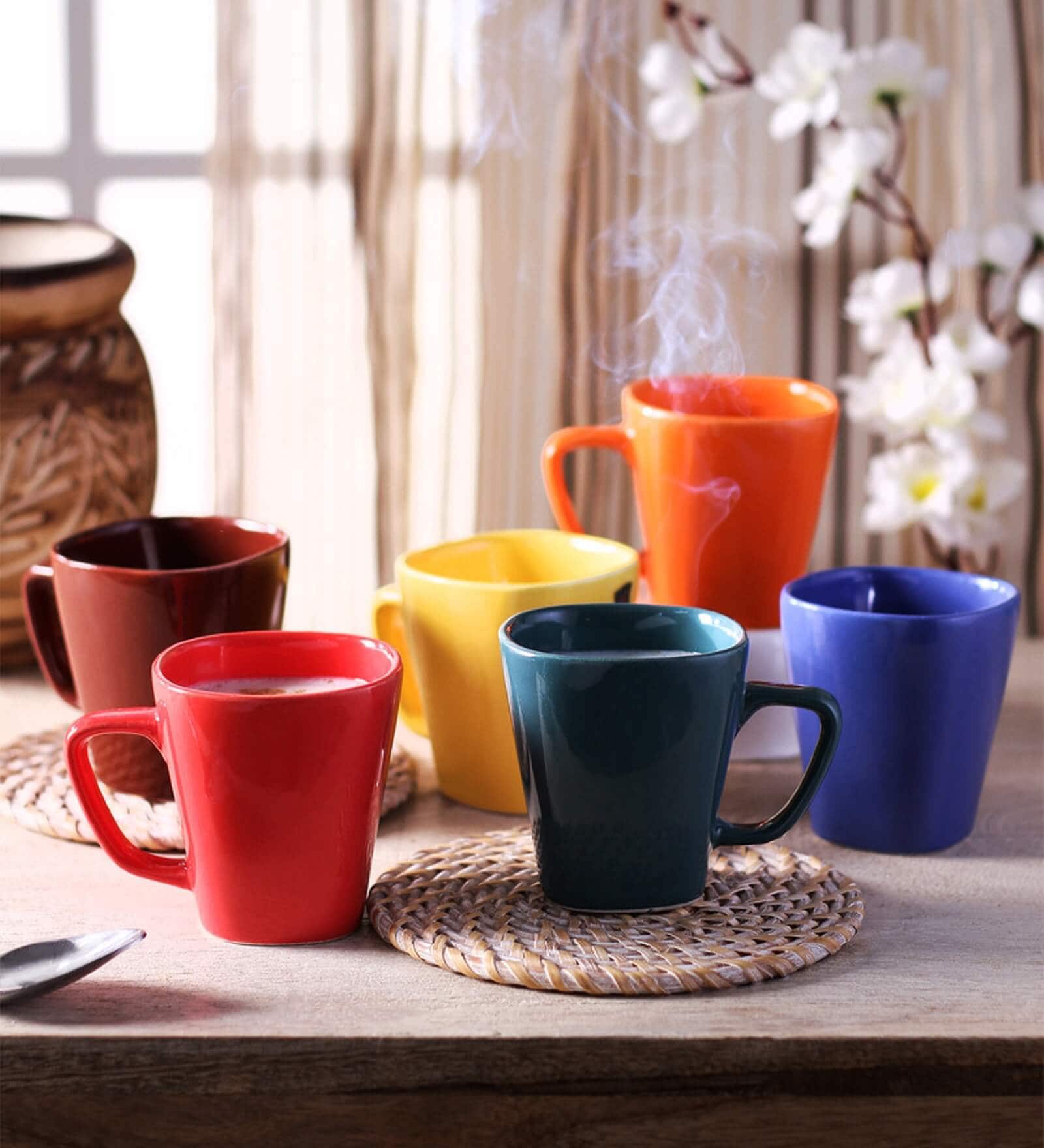 Square 200ml Multicolour (Set of 6) Stoneware Tea Cups