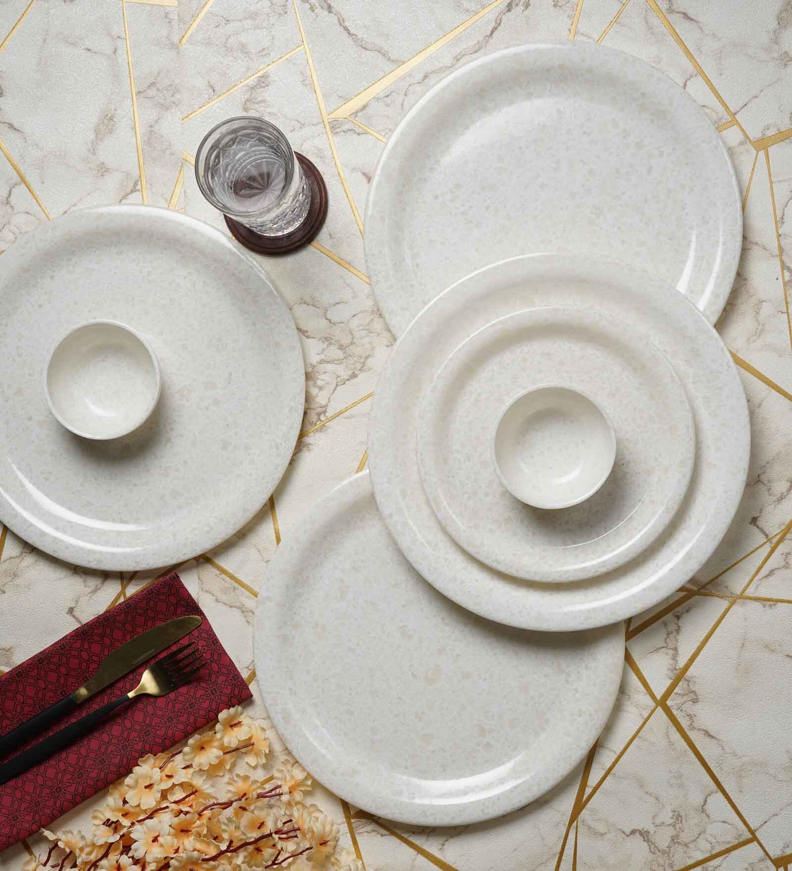White  Marble Designed Melamine 18 Pcs Dinner Set