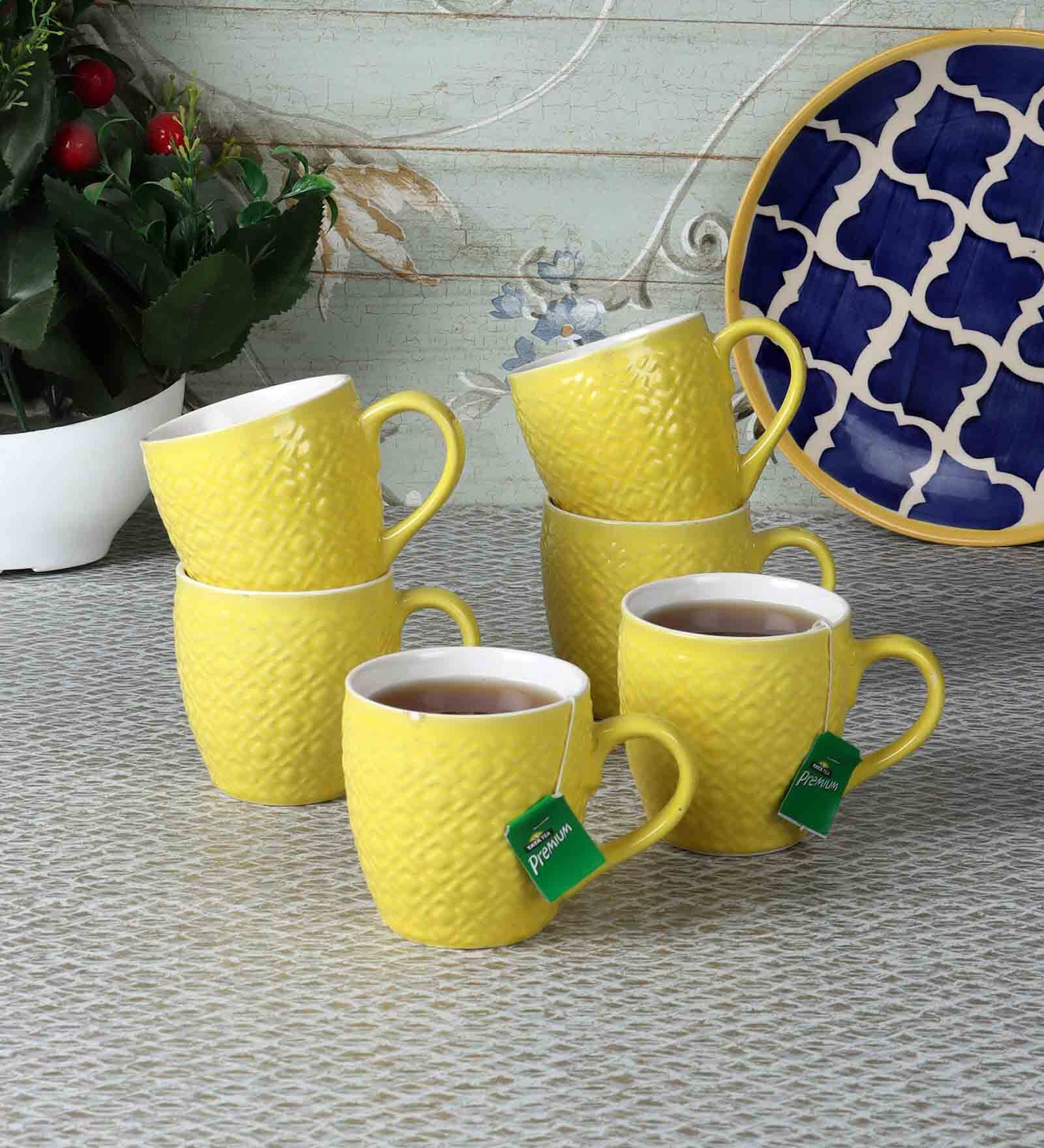 Buy 150 ML Yellow Ceramic 6 Pcs Tea Cups With Tray at 63 OFF by Cdi