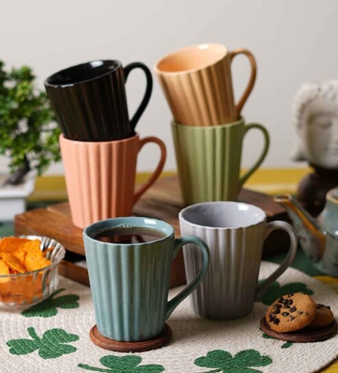 Multicolour 300ml Ceramic (Set Of 6) Coffee Mugs