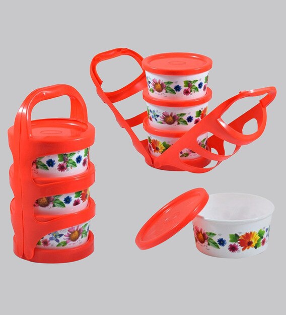 Buy Plastic 400 ML Tiffin Box Set Of 3 by Cdi Online Insulated