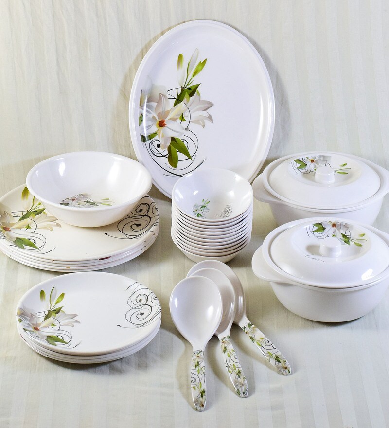 Buy White Flower (33 Pieces) Melamine Dinnerware Set by Cdi Online Dinnerware Sets Tableware