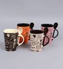 Classic 250ml Multicolor Ceramic (Set of 4) Coffee Mug with Spoon