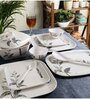 White & Black Square Shaped  Floral Double Coated Melamine  40 Pcs Dinner Set