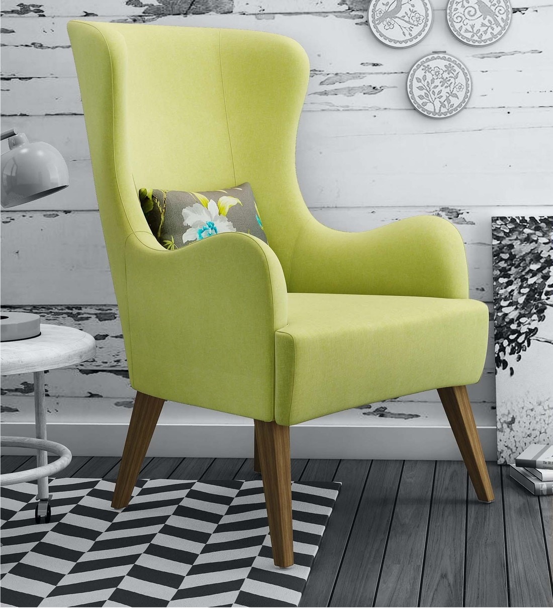 Buy Cecelia Wing Chair in Lime Green Colour by CasaCraft ...