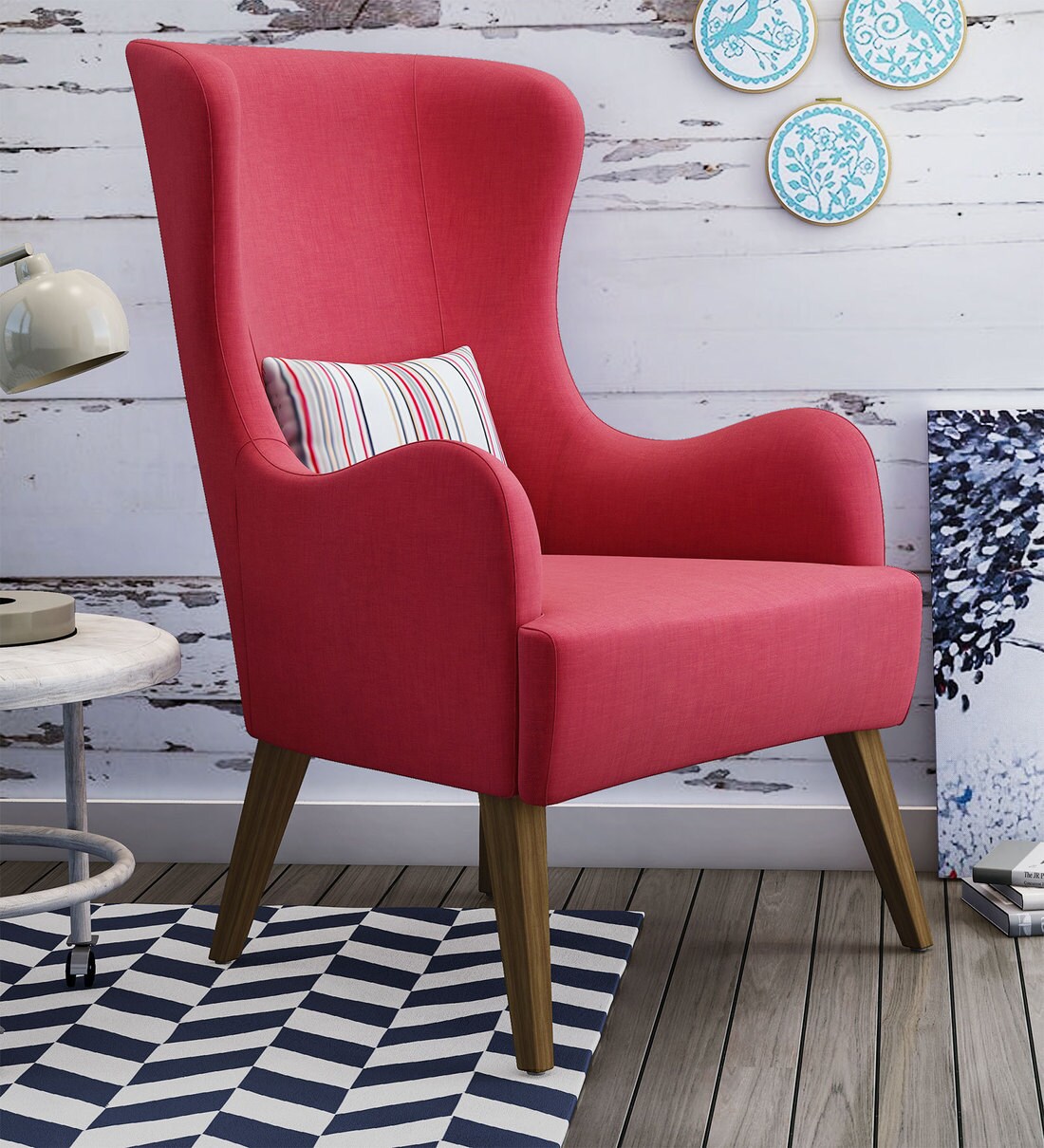 Buy Cecelia Wing Chair in Red Colour CasaCraft By Pepperfry Online