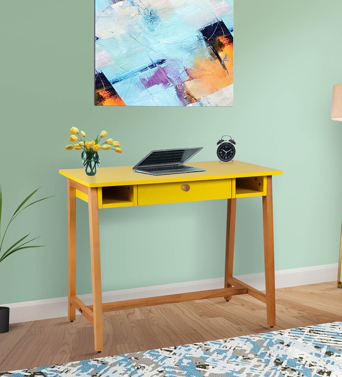 yellow computer table