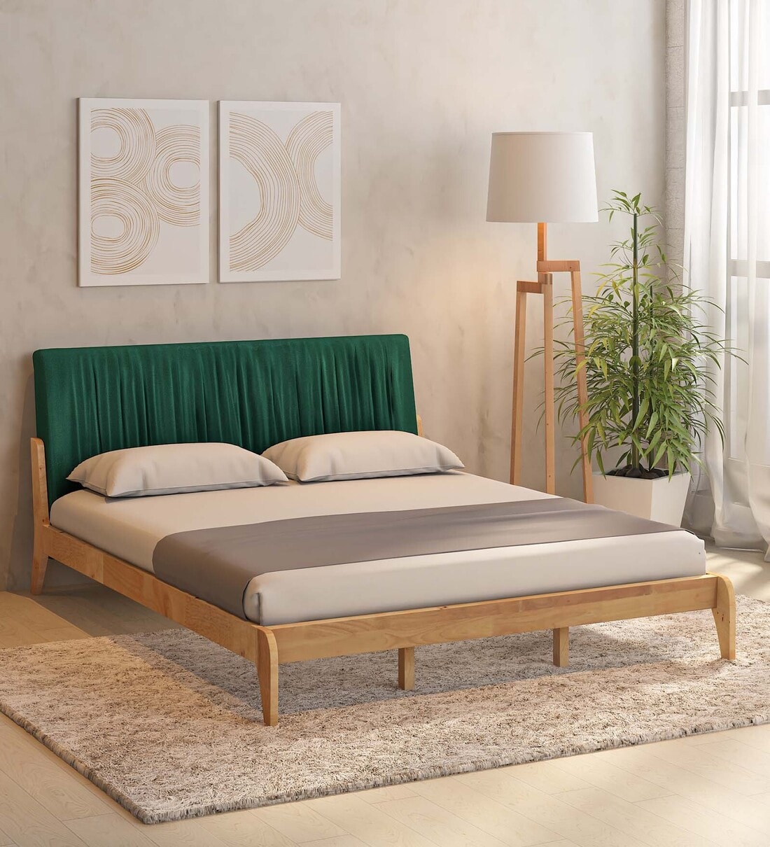 Buy Celia Upholstered Queen Size Bed In Natural Finish at 17 OFF by
