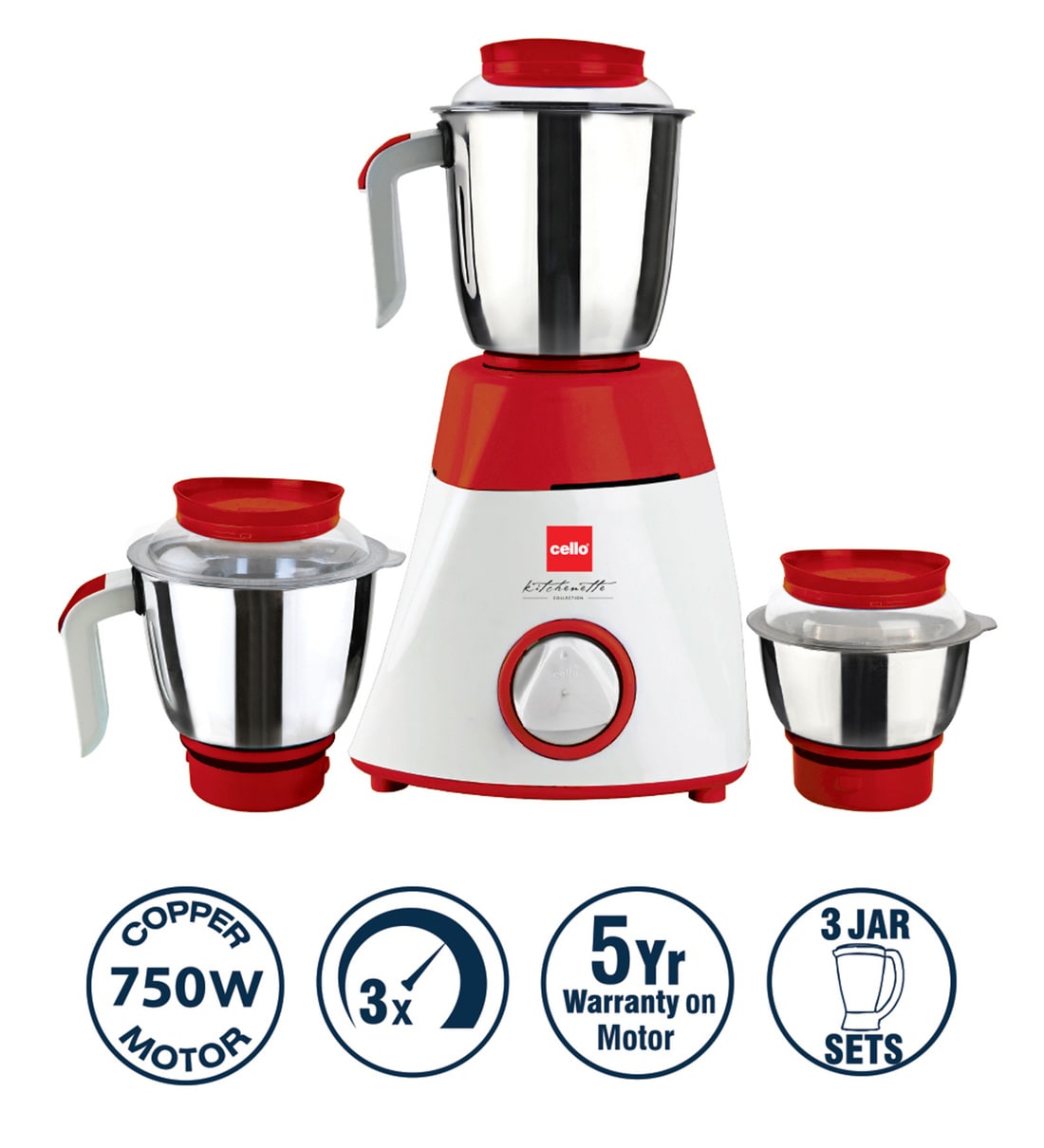 Buy Cello 3 Jars 750W White Mixer Grinder (Model No SAFARI 750) Online