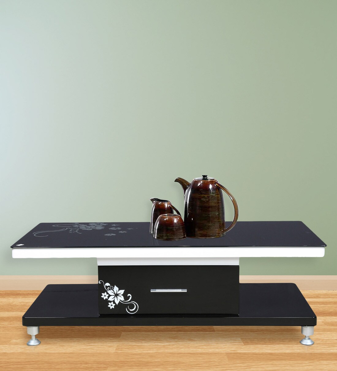 Buy Omega Center Table with Duco Finish in Black on White Colour by