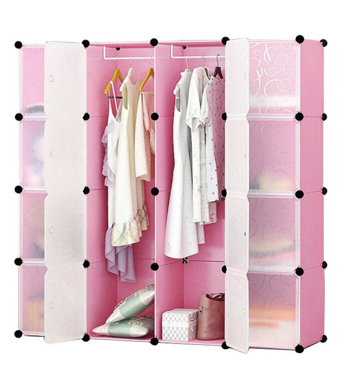Buy Marc Folding Wardrobe with Multipurpose Shelves in Pink Colour by