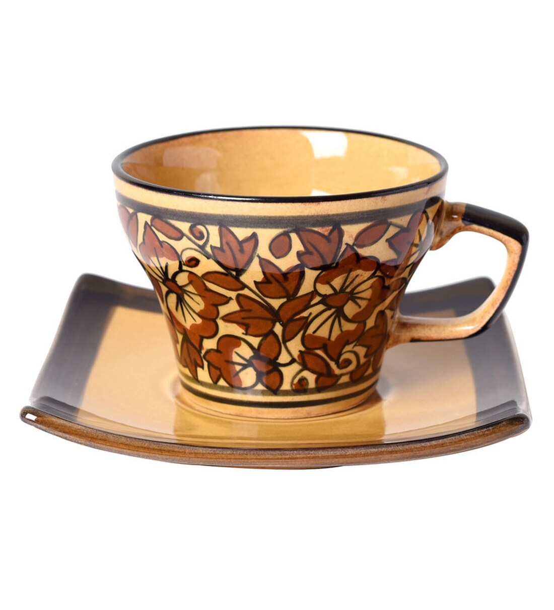 Buy 150 ML Brown Ceramic Cups & Saucers Set of 6 by Unravel India