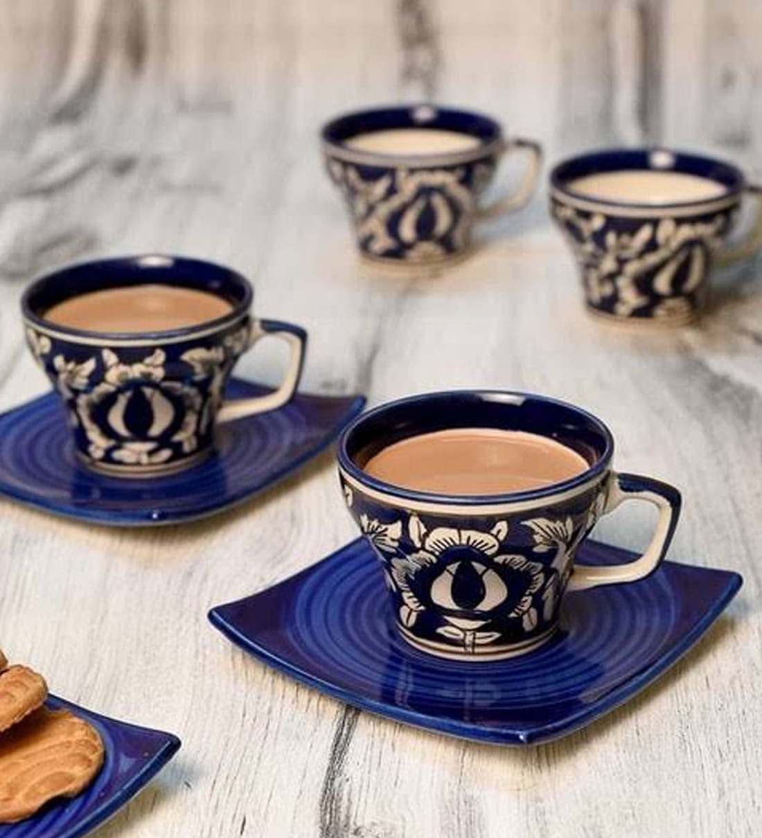 Buy Ceramic 150 ML Tea Cups & Saucer Set of 6 by Unravel India Online