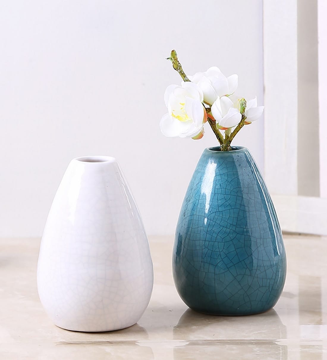 Buy Ceramic Blue Flower Vase by Aapno Rajasthan Online Modern and