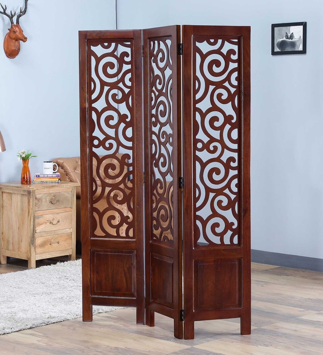 Buy Solid Wood Room Divider in Brown Colour by Furniselan at 66 OFF by