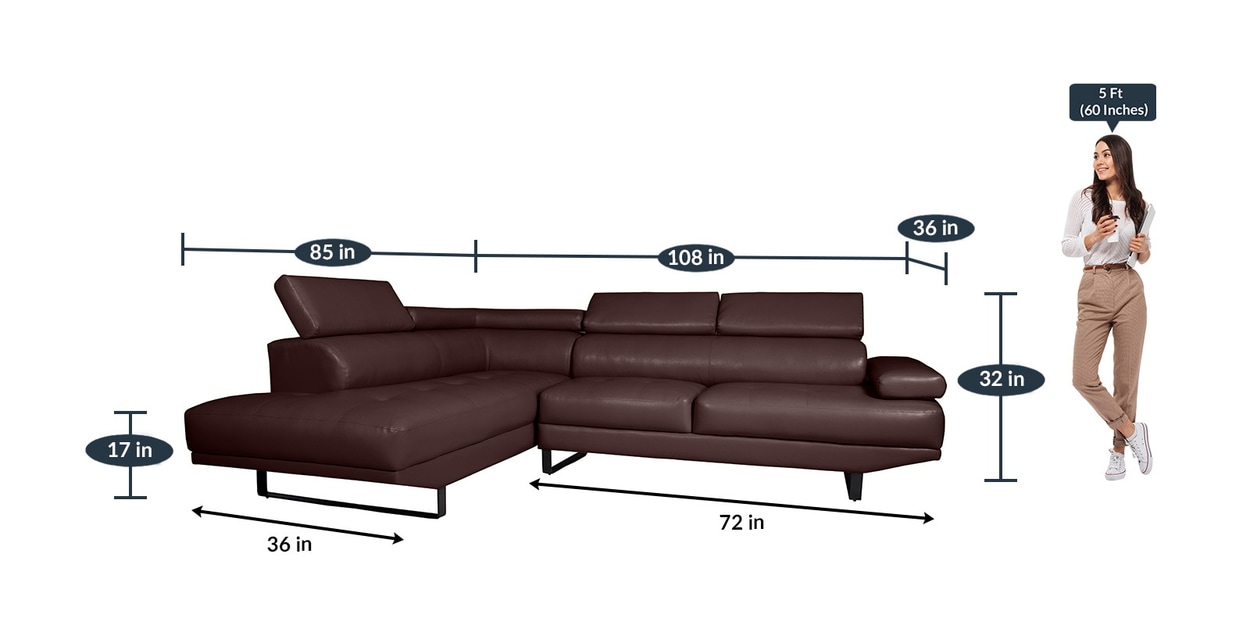 Buy Celez RHS 3 Seater Sofa with Lounger in Dark Brown Colour at 6