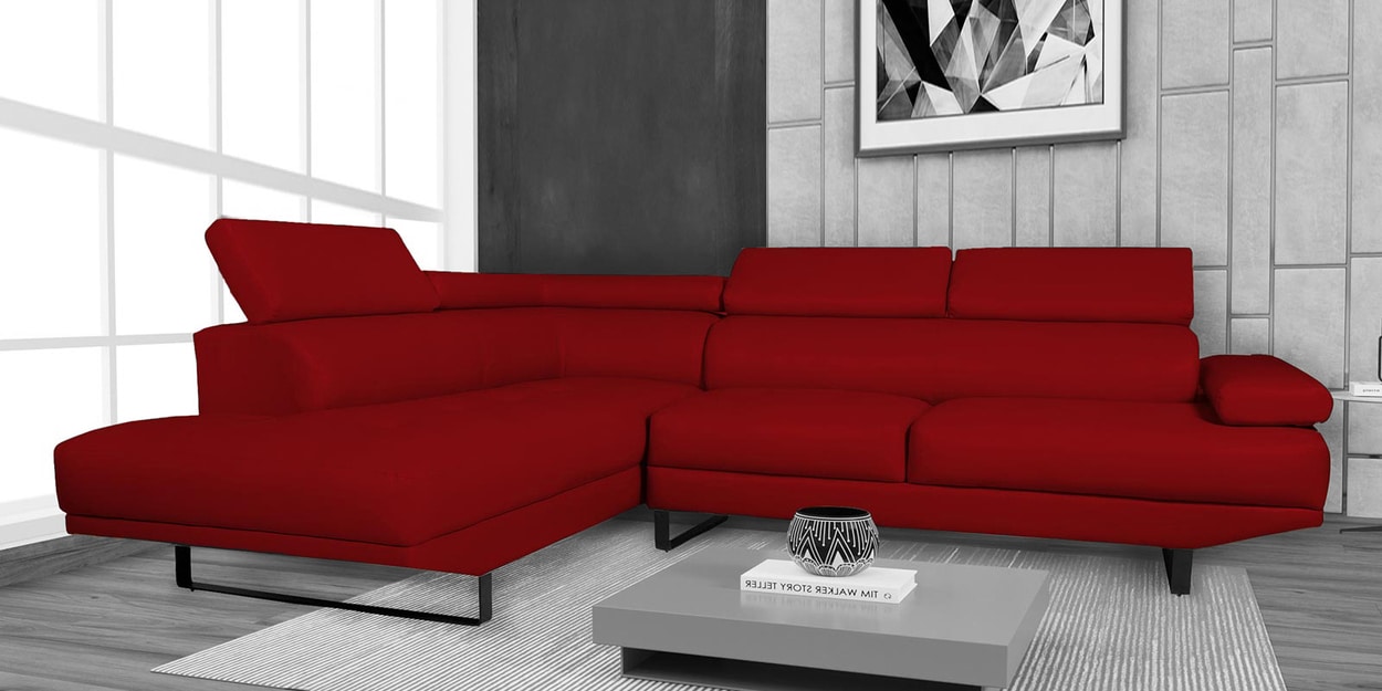 Dark red online sectional couch