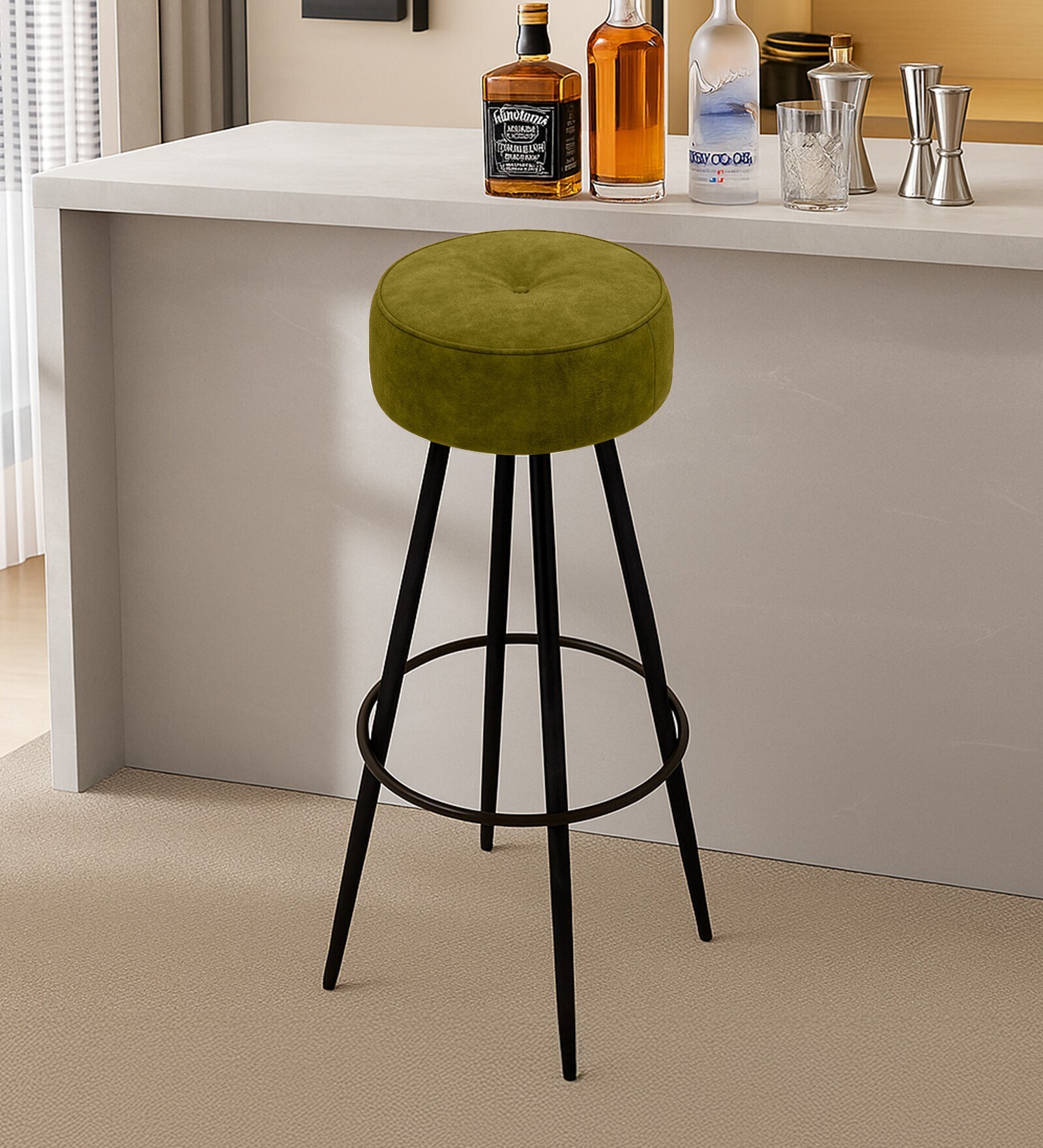 Ceasar Suede Bar Stool in Olive Green Colour