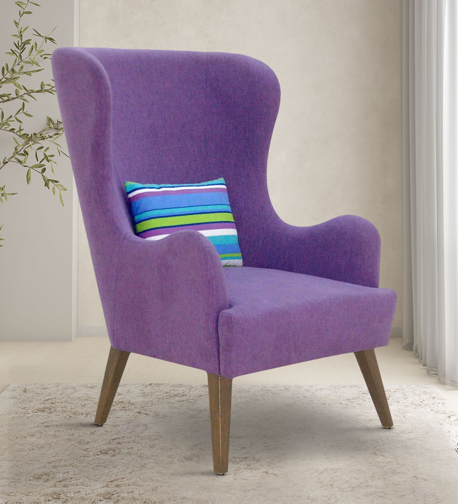 Cecelia Fabric Wing Chair In Purple Colour