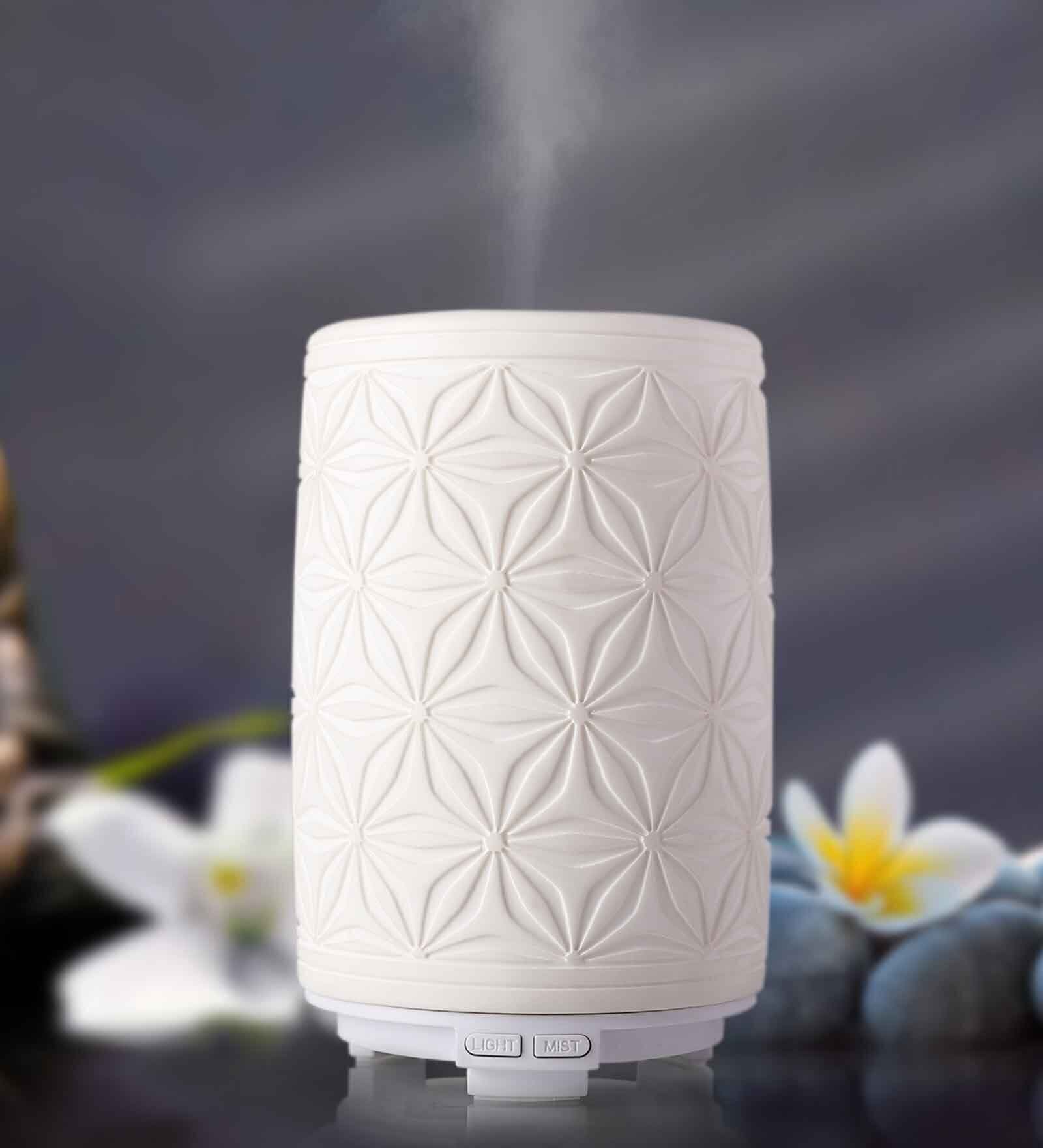 Celeste White Ceramic Ultrasonic Aroma Diffuser with 7 Colour-Changing LED Lights