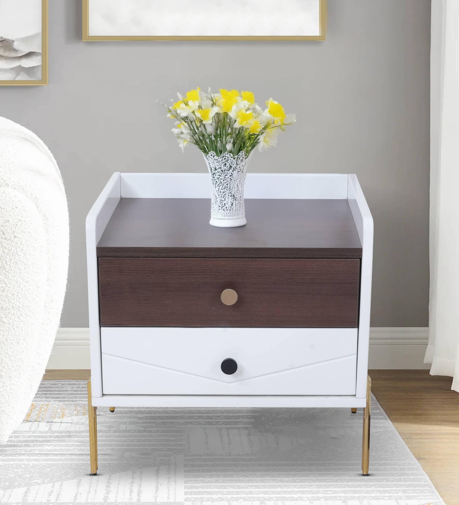 Celestia BedsideTable In White & Dark Acazia Color