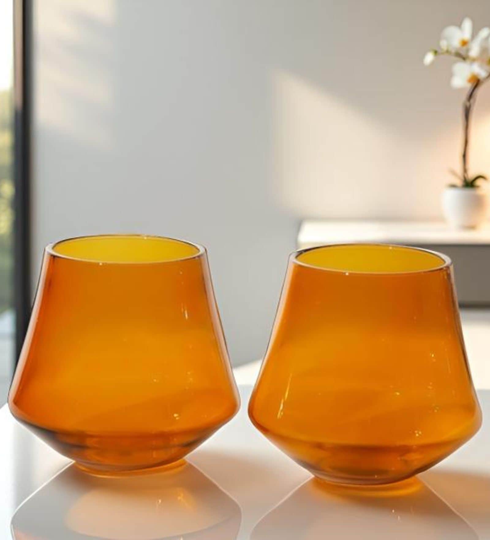 Celestia Harmony Borosilicate Whiskey Glass Set of 2 Amber Glasses