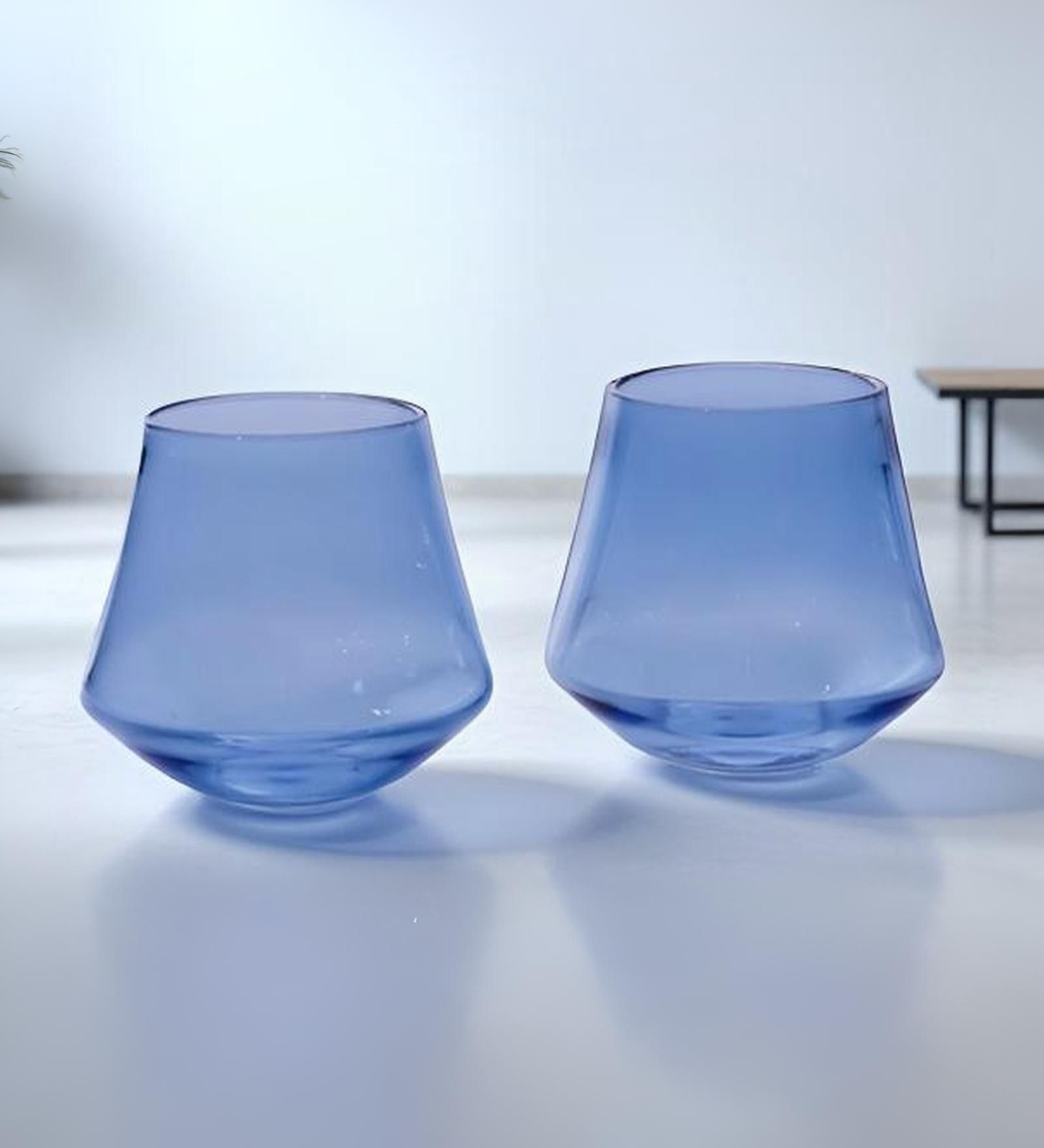 Celestia Harmony Borosilicate Whiskey Glass Set of 2 Light Blue Glasses