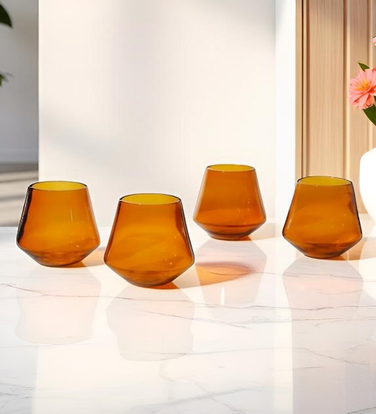 Celestia Harmony Borosilicate Whiskey Glass Set of 4 Amber Glasses