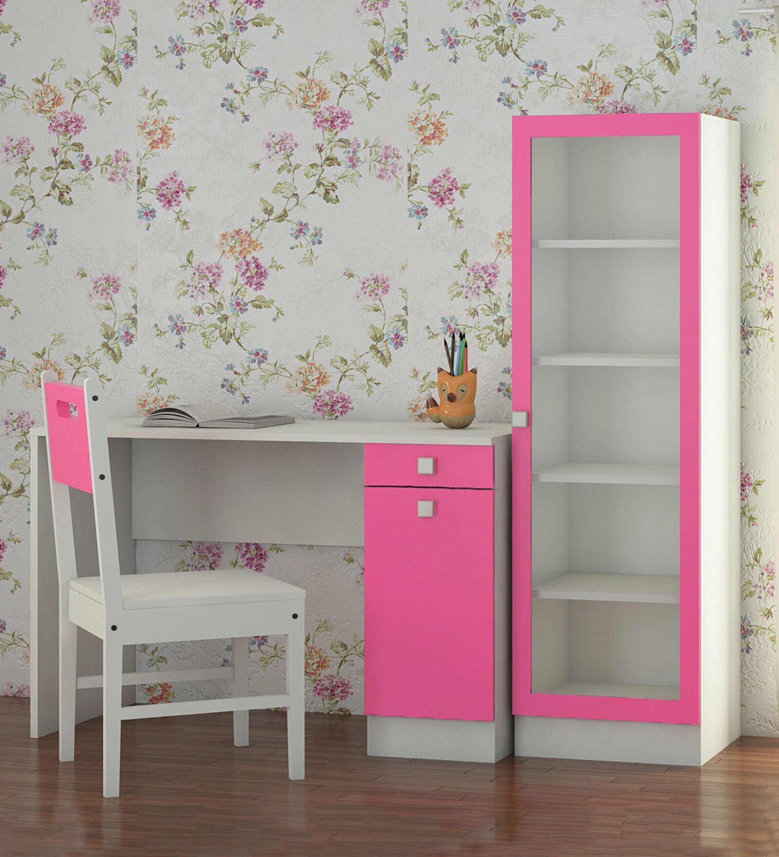 Celestia Kids Study Table in Barbie Pink Finish with Chair