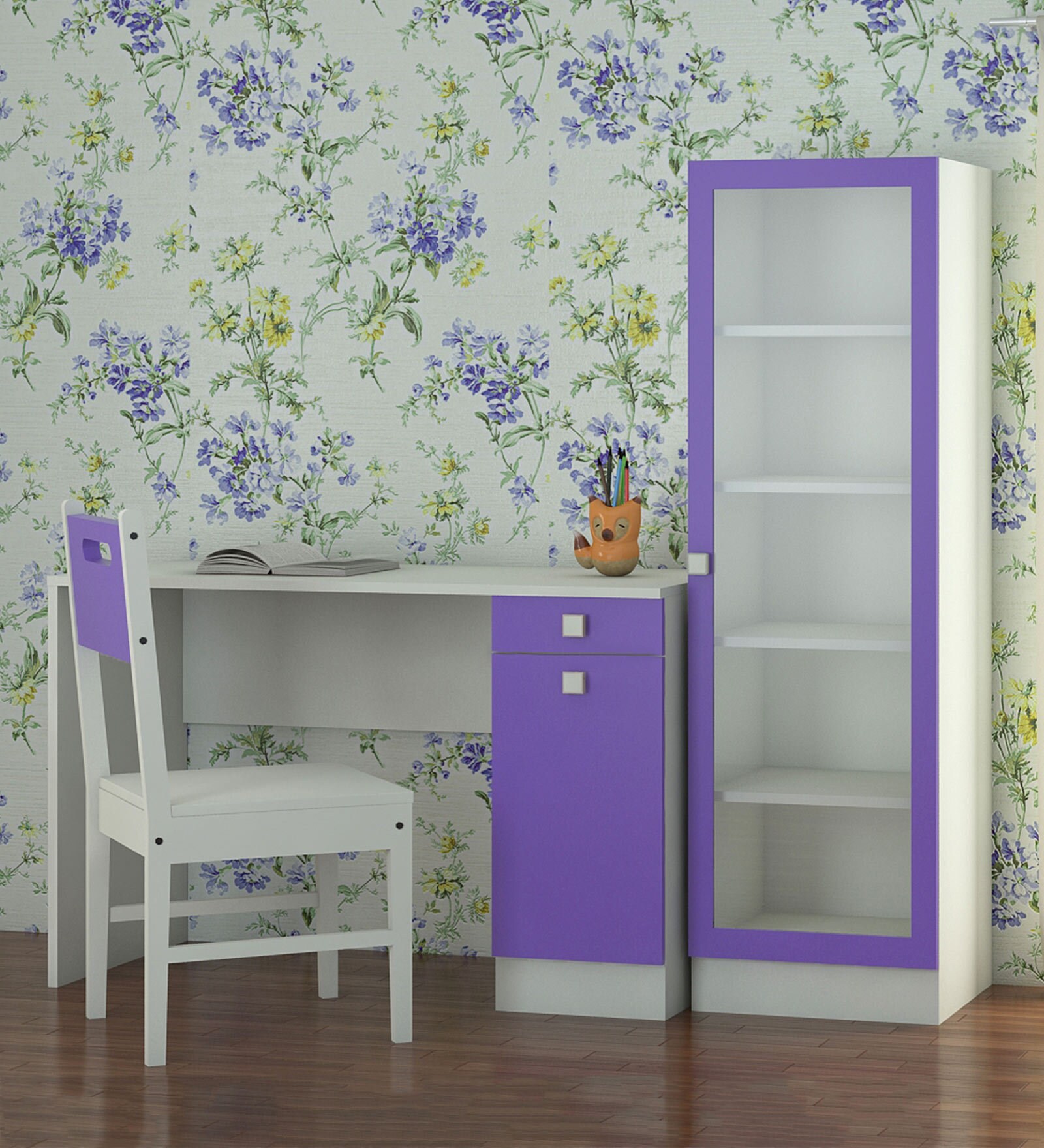 Buy Celestia Study Table with Bookcase and Chair in Lavender Purple
