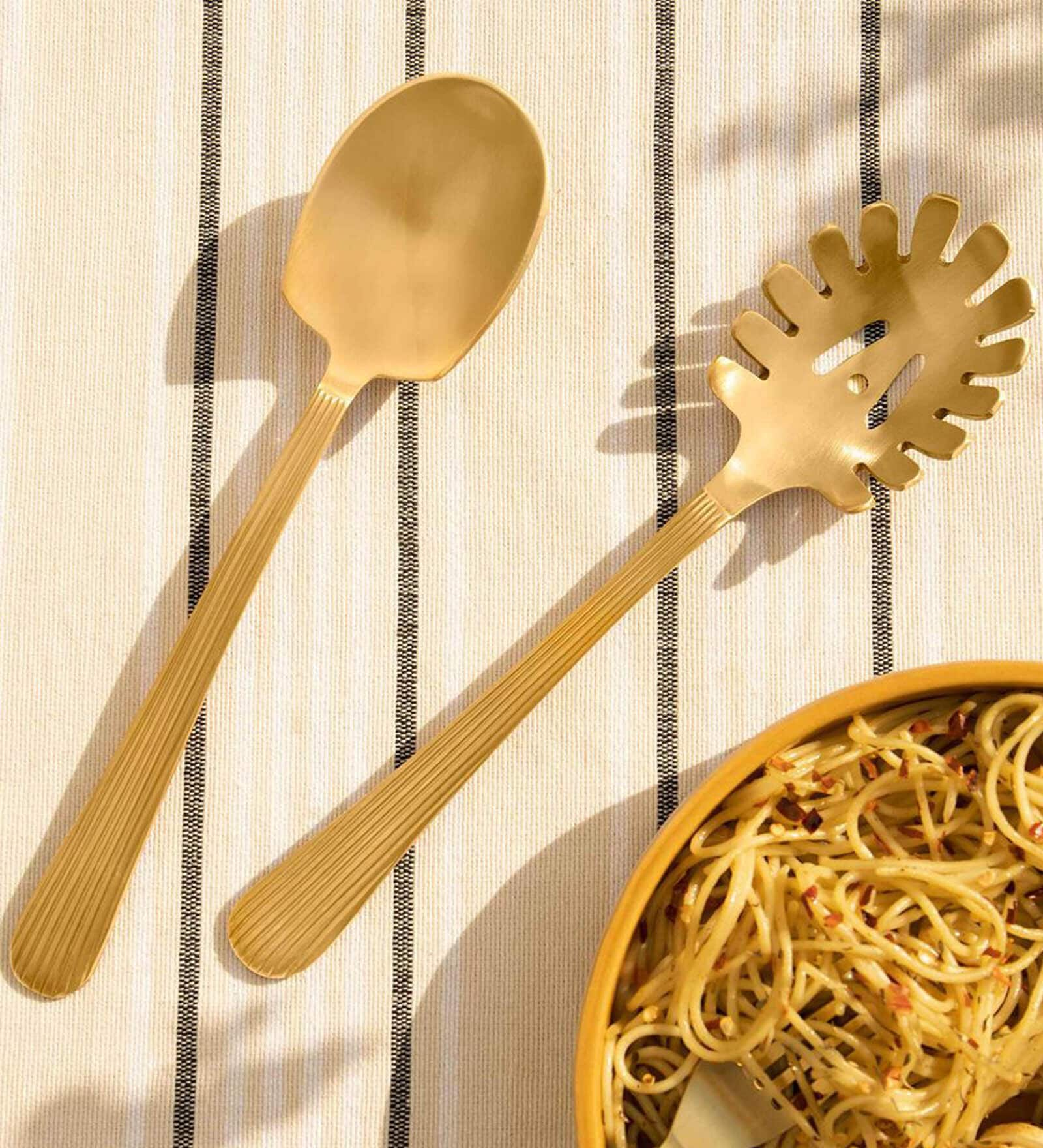 Buy Celestial Gold Brass Set Of 2 Serving Spoon With Ceramic Hande At 10 Off By Ellementry 9833