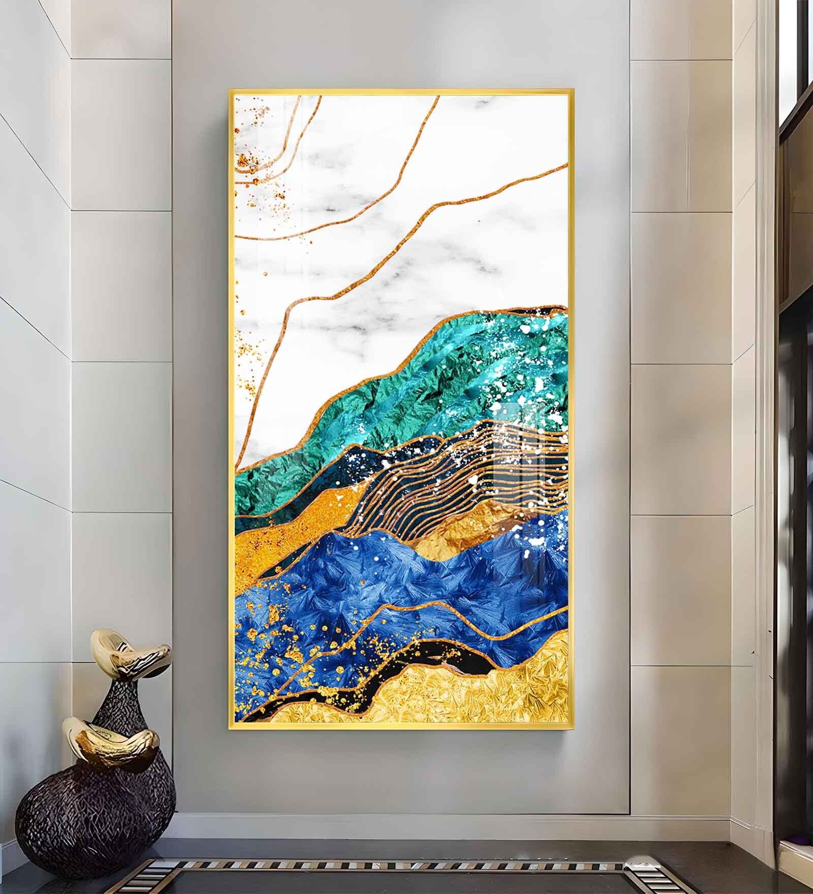Celestial Marble Fusion Glass Finish Vertical Wall Art
