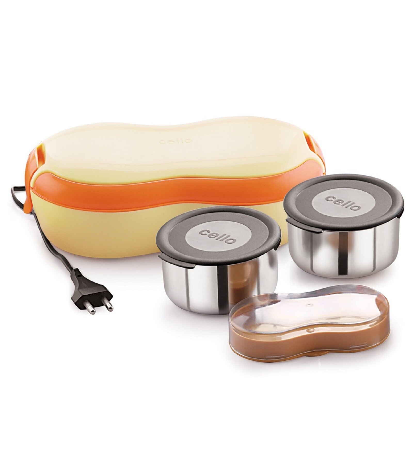 Cello Atom Electric Lunch Box with 2 Containers (Beige)