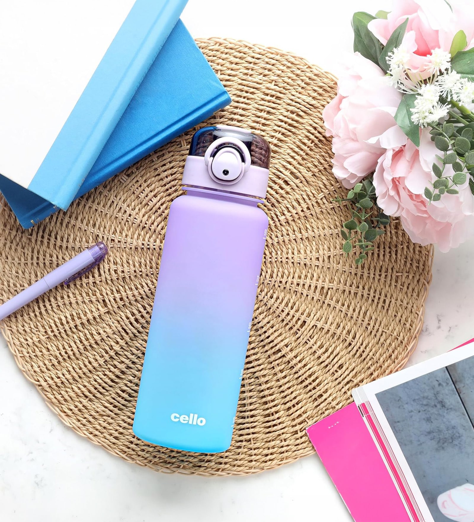 CELLO Buzz Large Sipper Water Bottle, 1.16 Ltr, Purple Blue