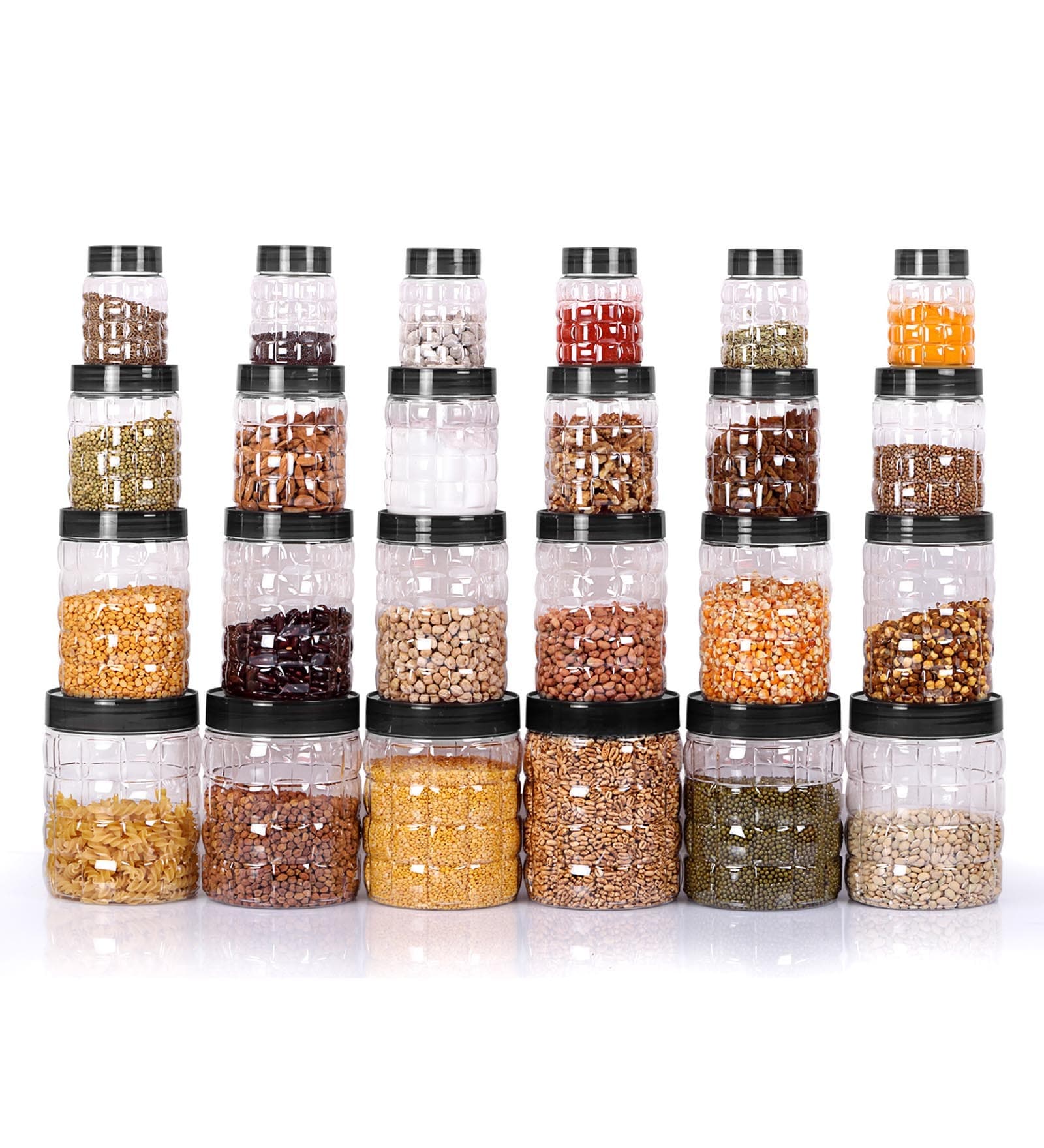 Cello Checkers Air Tight PET Plastic Canister Set, 24-Pieces, Small Grey