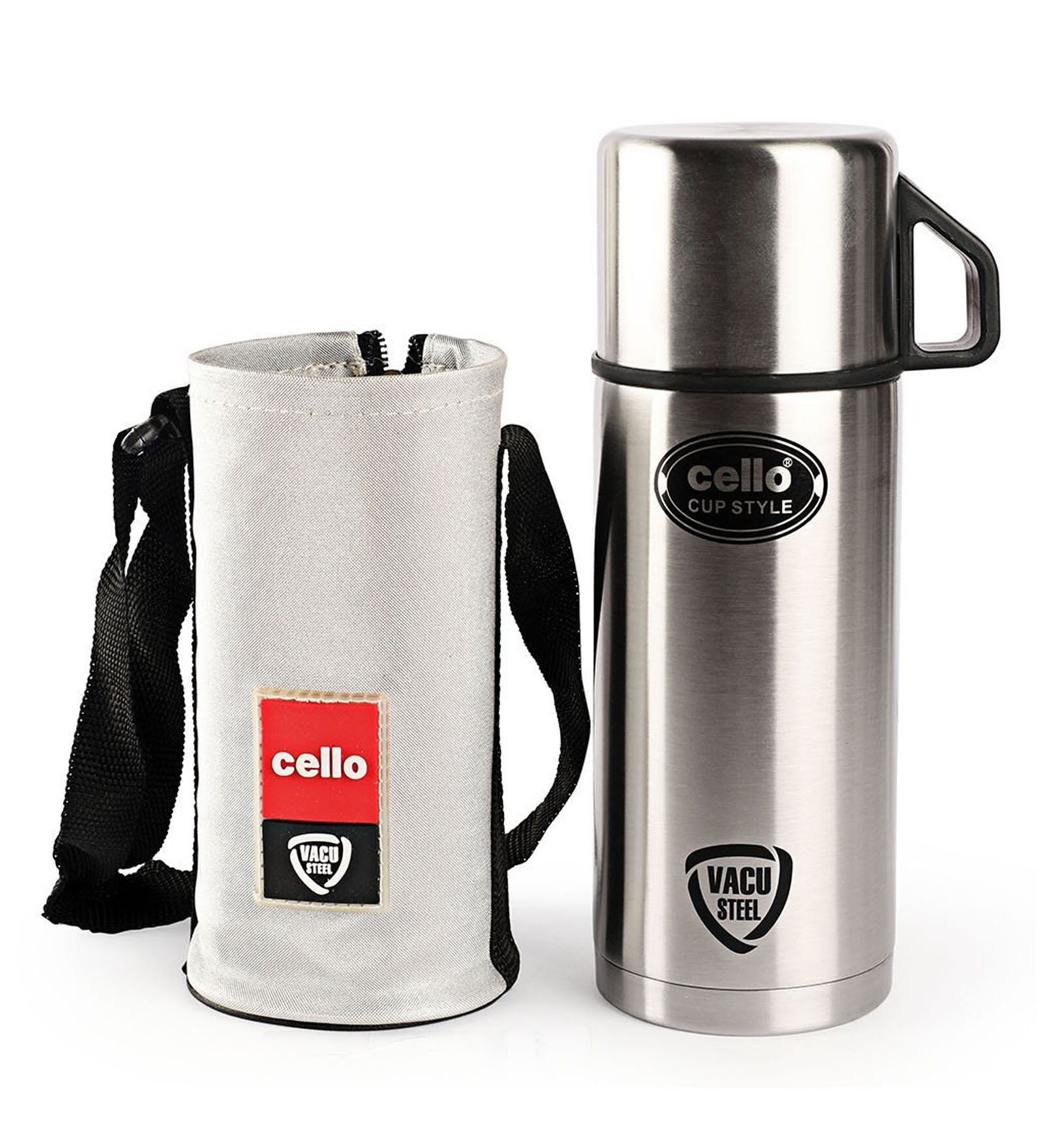 Cello Cup Style Stainless Steel 350ml Flask, Silver