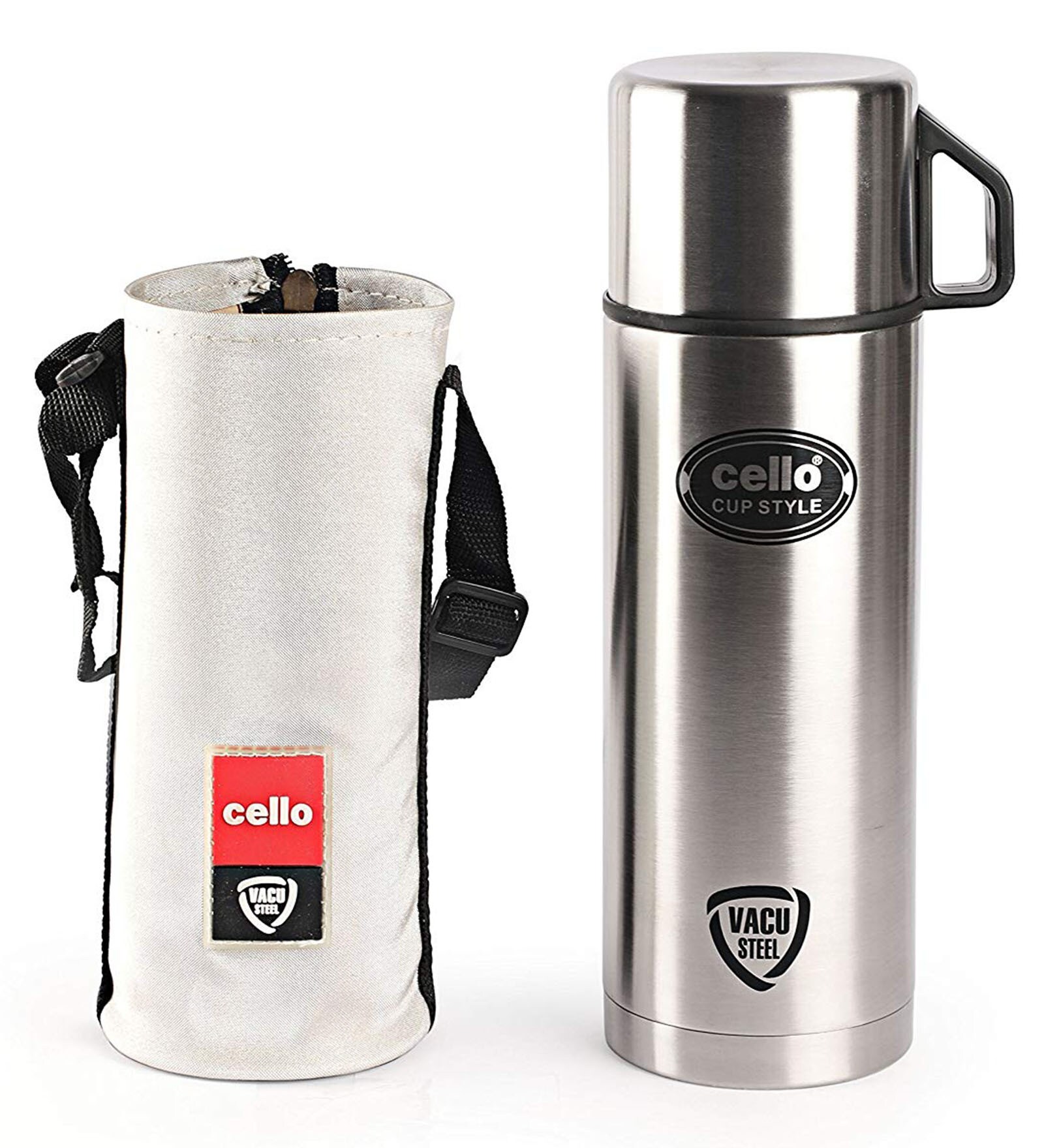 Cello Cup Style Stainless Steel Flask, 1 Litre, Silver