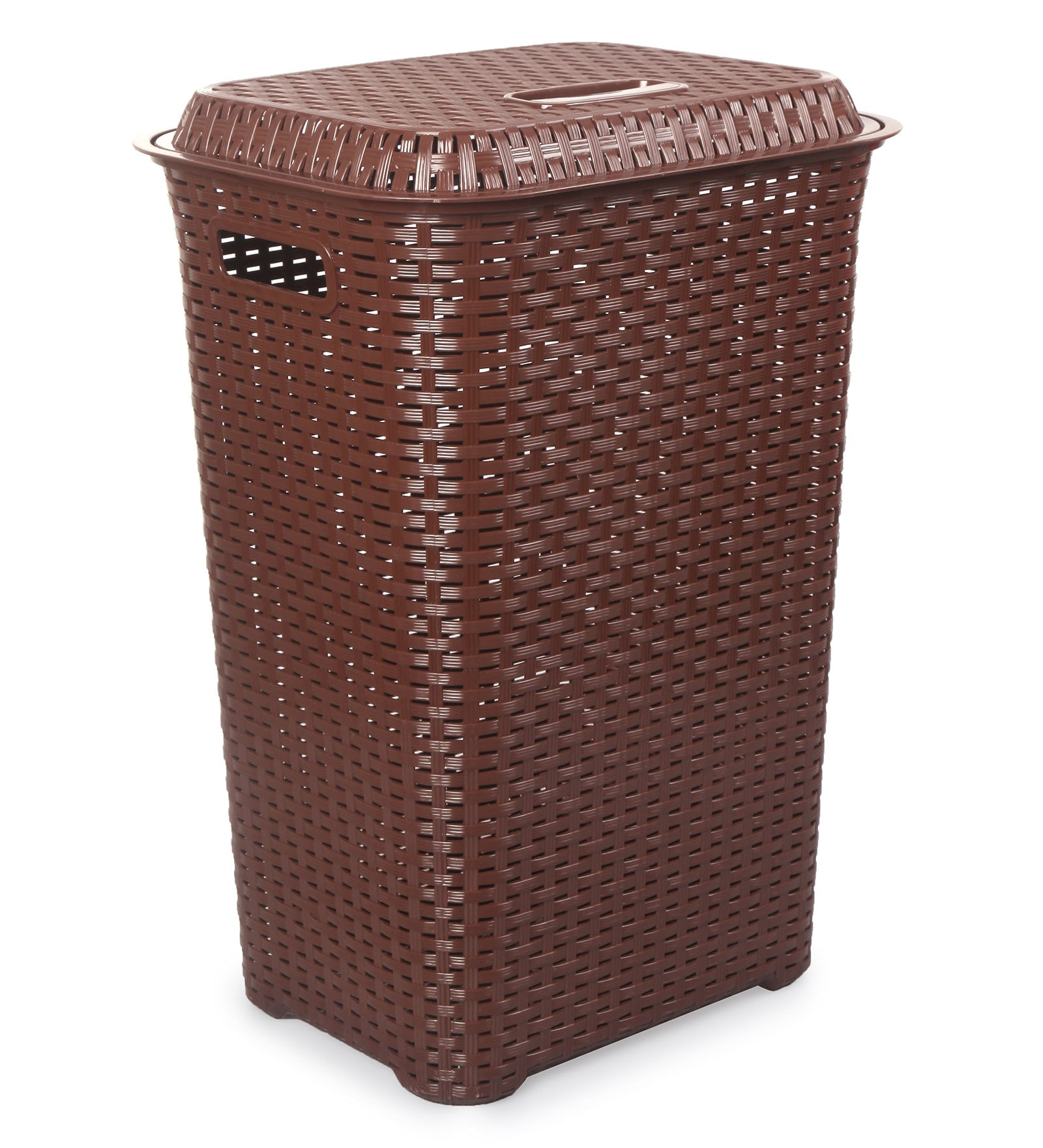 Plastic Brown Eliza Laundry Basket With Lid, 50 Ltr