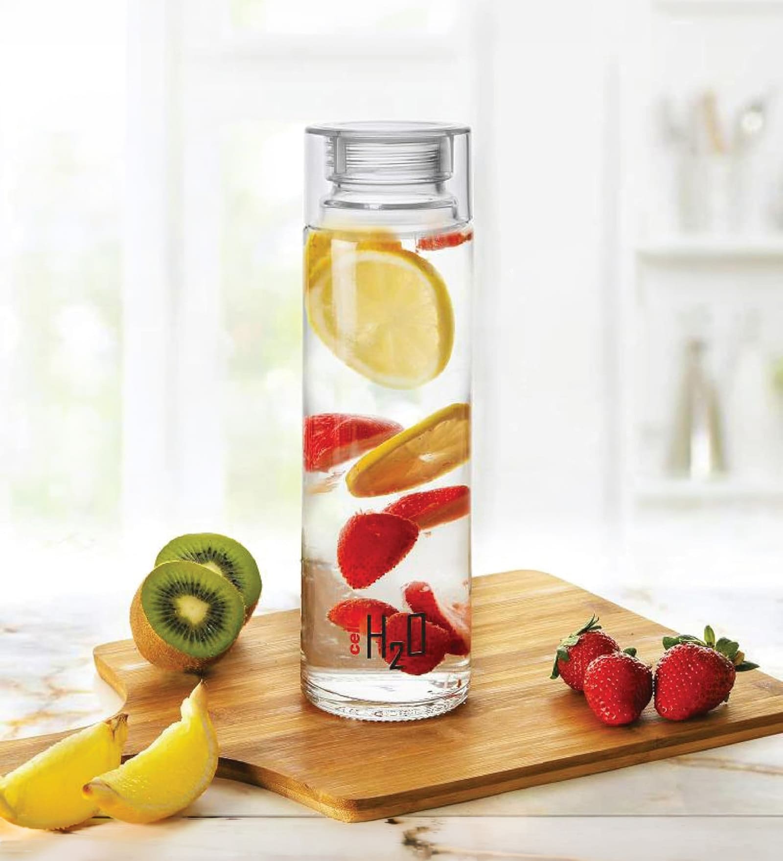 CELLO Transparent H2O 920ml Toughened Glass Water Bottle