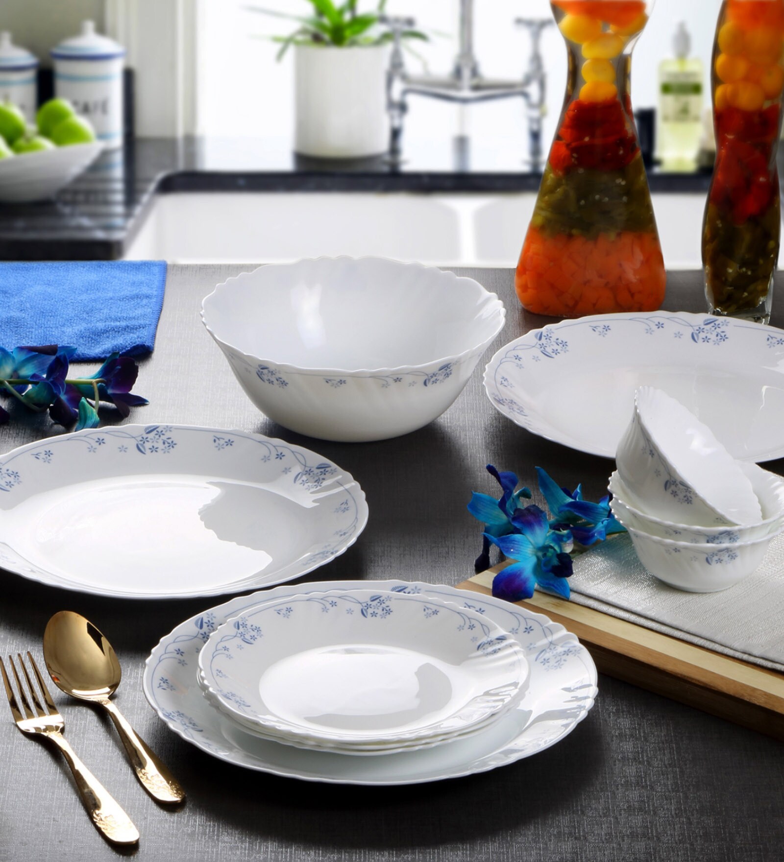 Imperial Dainty Blue Opalware Dinner Set- 21 Pieces