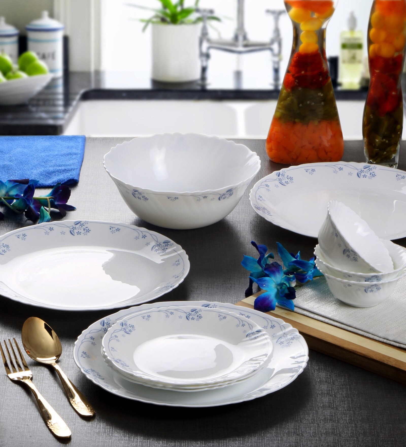 Imperial Dainty Blue Opalware Dinner Set- 27 Pieces 