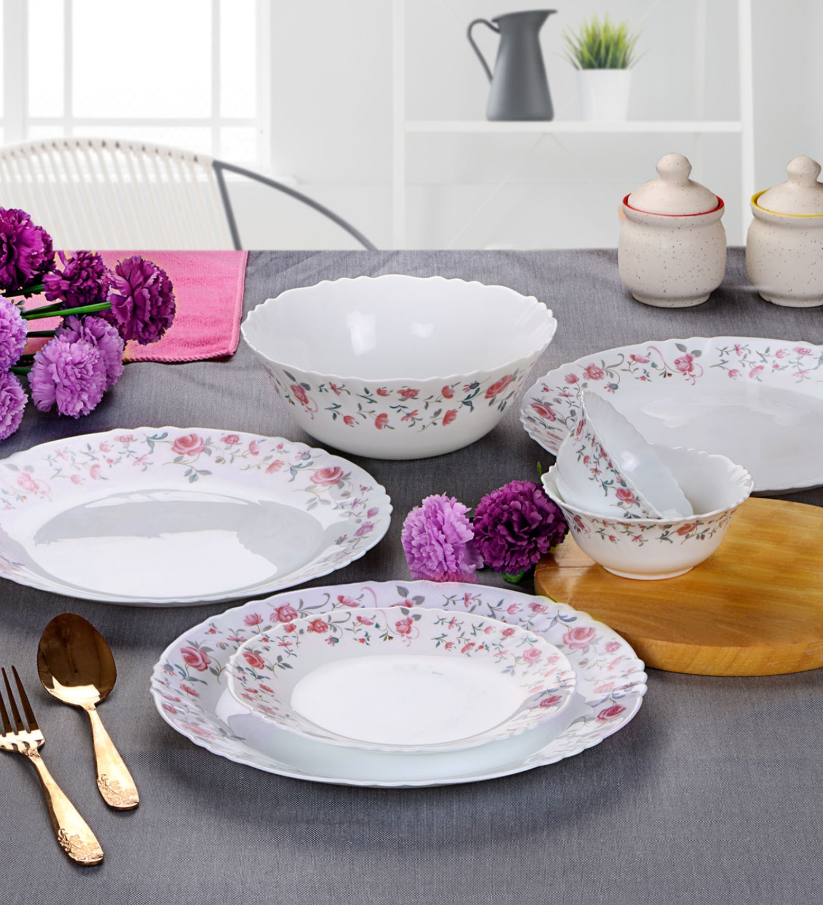 Buy Cello Imperial Rose Fantasy Opalware Dinner Set, 21 Pc Online ...