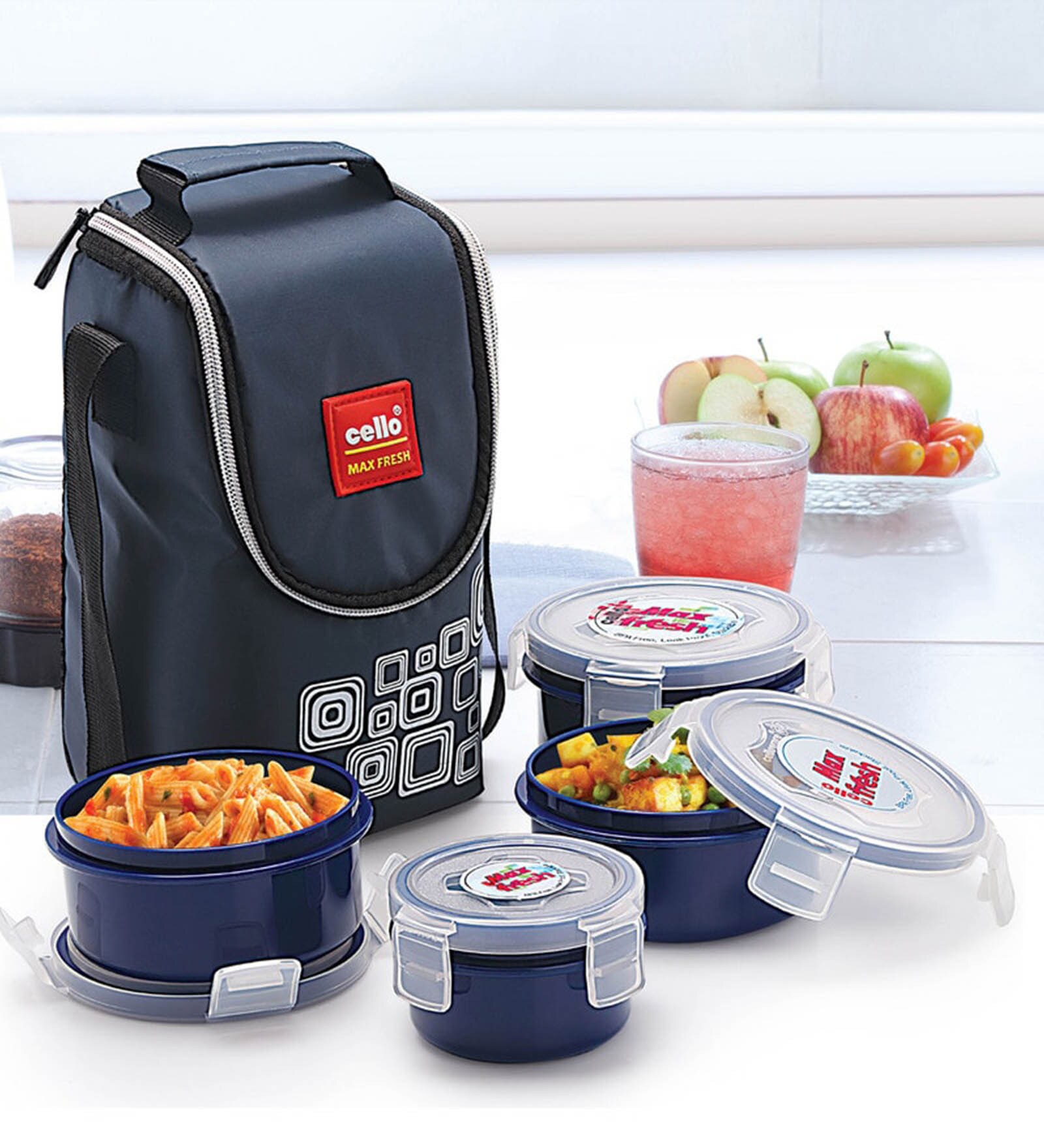 Cello Max Fresh Blue Polypropylene 300 ML Lunch Boxes with Bag