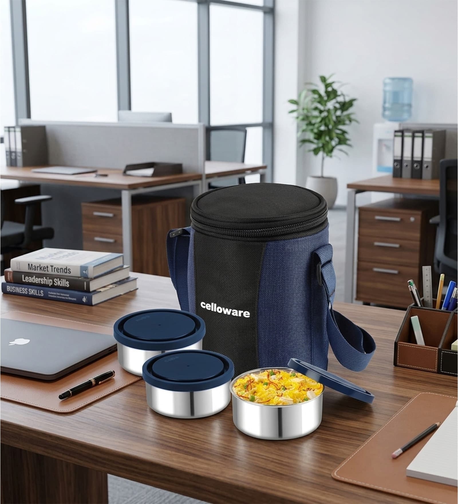 CELLO MF Meal Station 3 Stainless Steel Lunch Box with Jacket, Blue