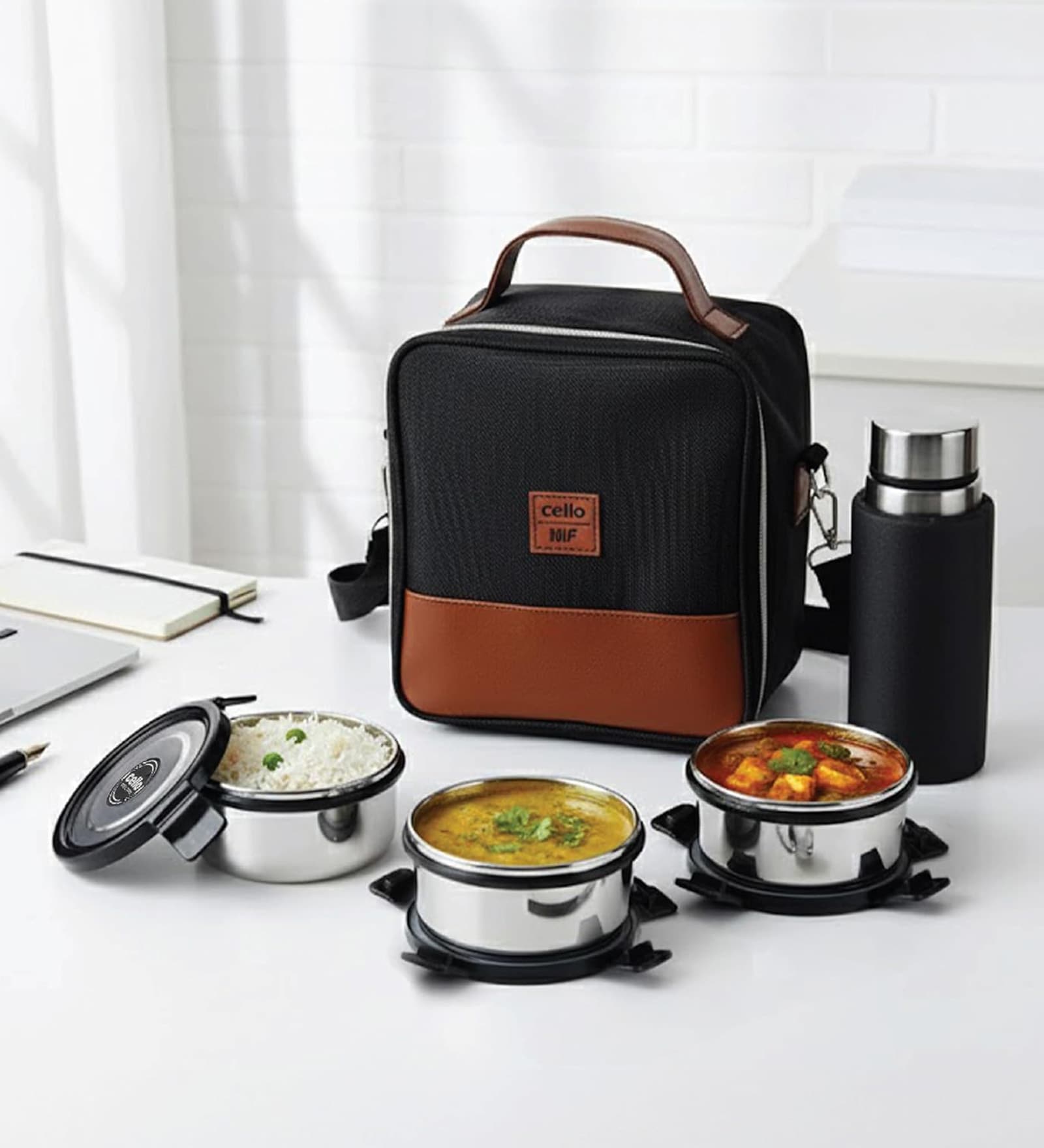 CELLO MF President Combo Lunch Box Set with Bottle & Bag, Black