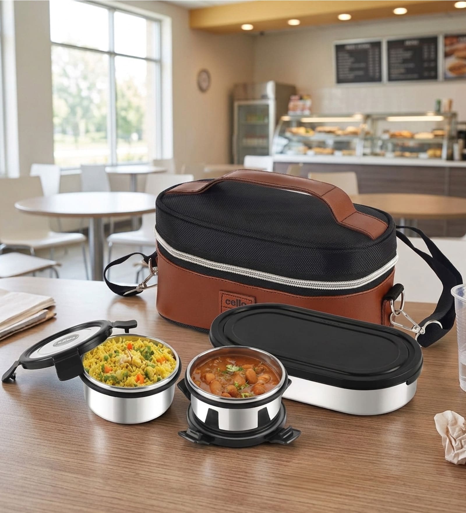 CELLO MF President Stainless Steel Lunch Box Set with Bag, Black