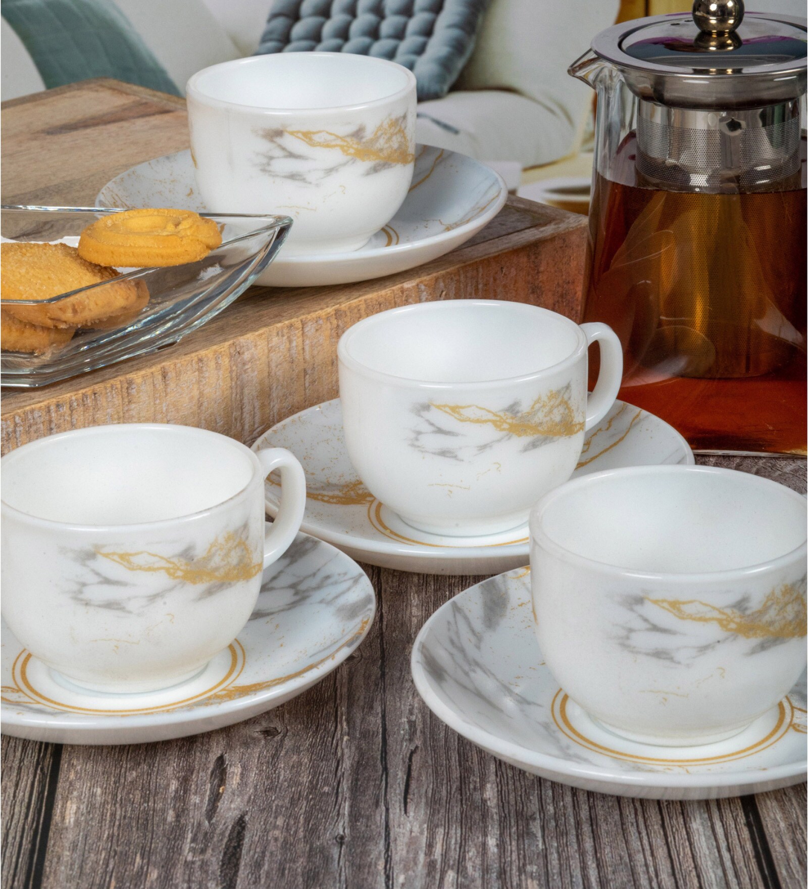 Cello Opalware Divine Coffee /Tea Cup Saucer Set (Set of 6pcs Cup & 6pcs Saucer)