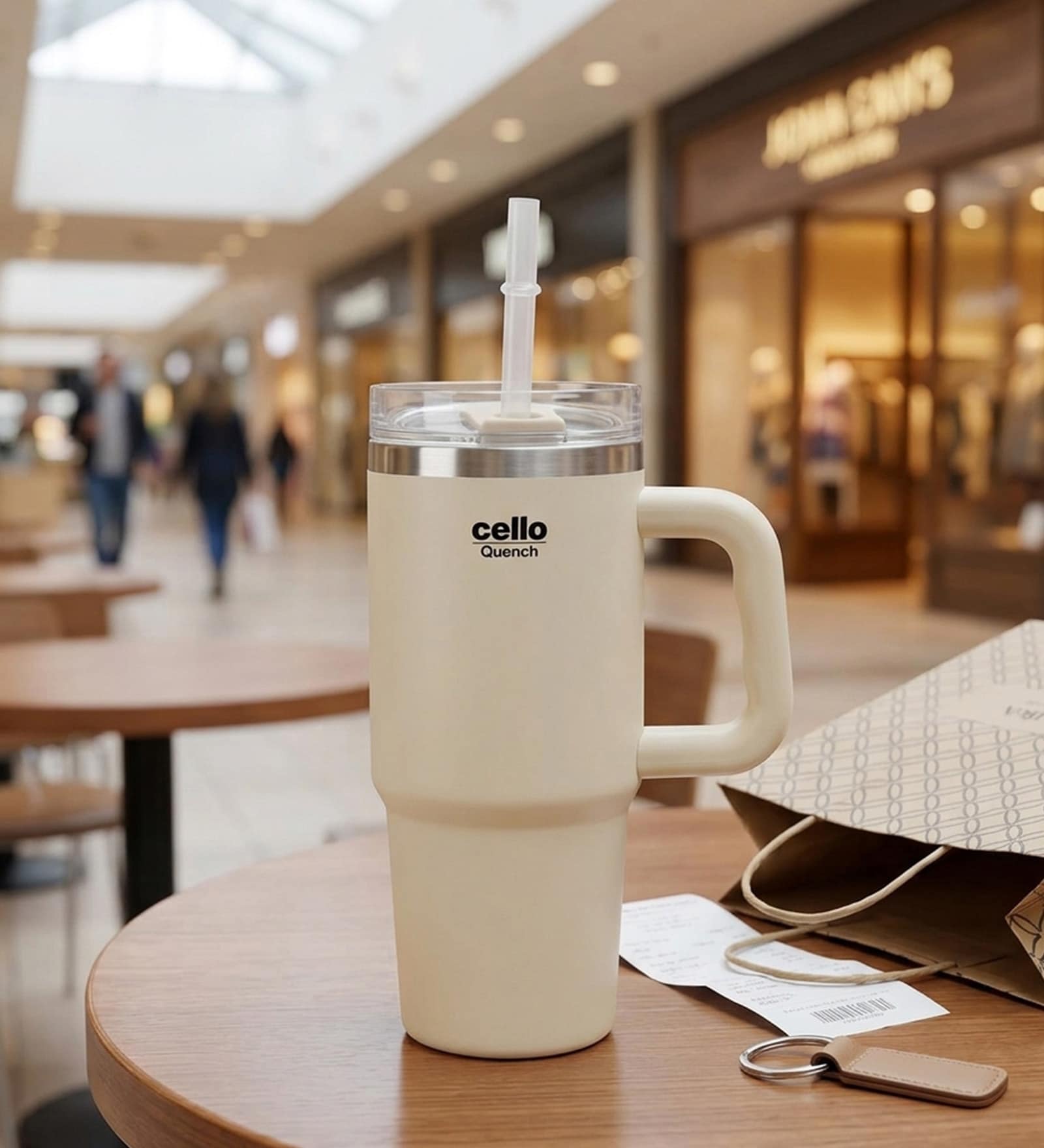 CELLO Quench 600 Insulated Sipper Tumbler with Straw, 550ml, White