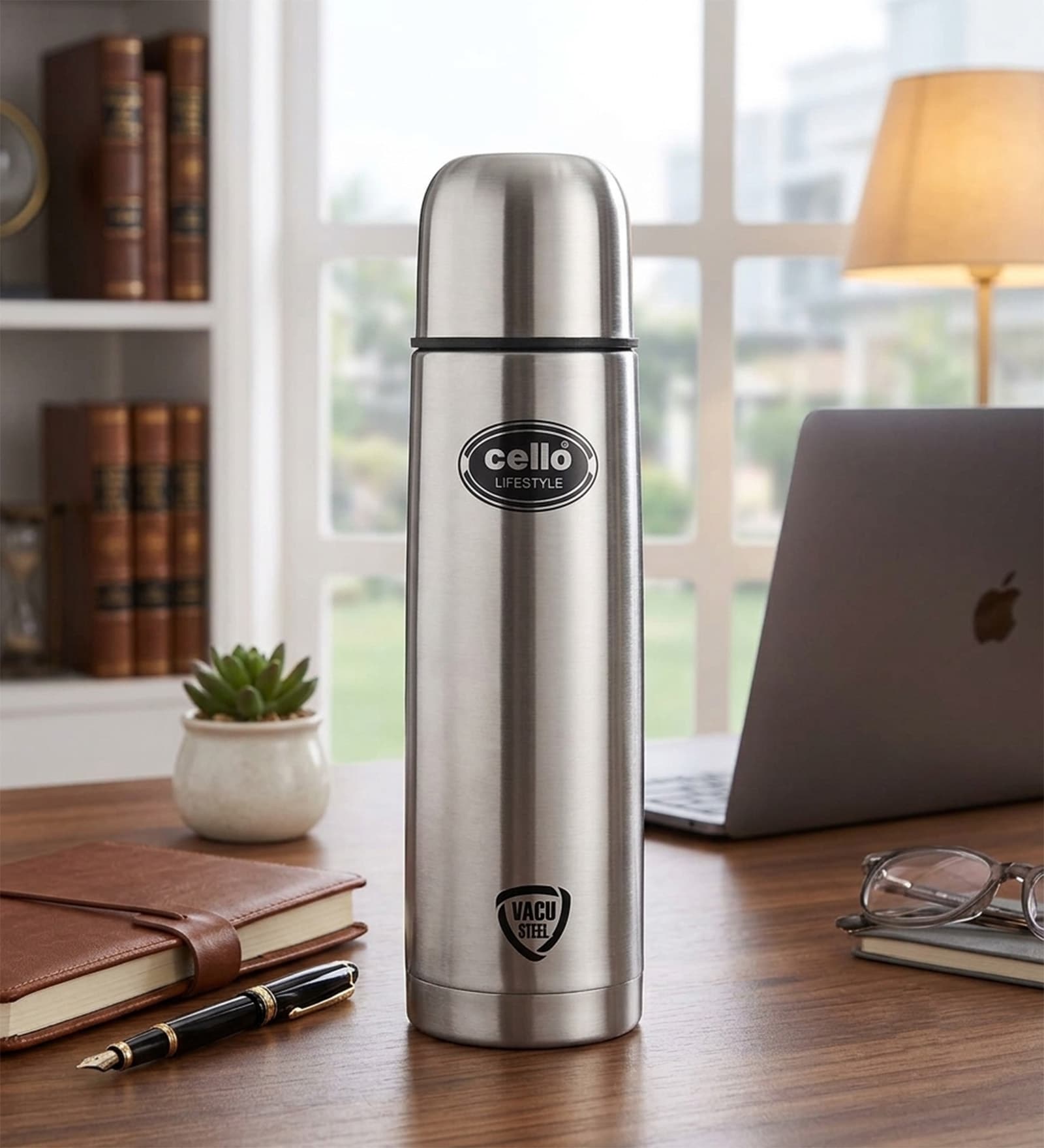CELLO Stainless Steel Bottle & Flask Combo, 1 Ltr, Silver